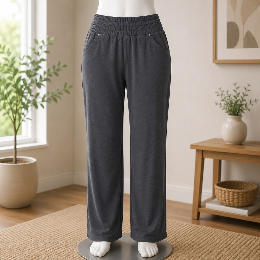 Quacker Factory Knit Straight Leg Pants Womens XST Black Rhinestone Accents